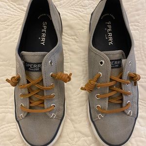Grey sperry shoes